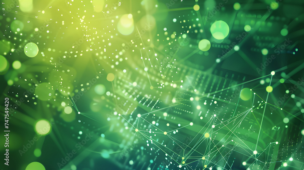 Poster emerald circuit symphony: abstract green microchip board with bokeh elegance