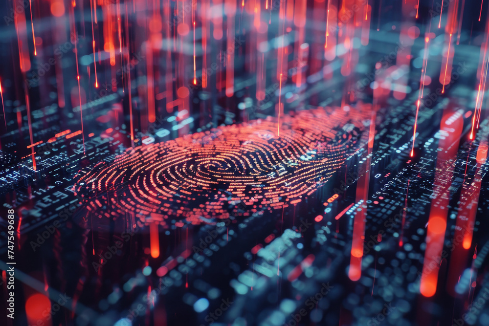 Poster a digital image of a fingerprint on a circuit board