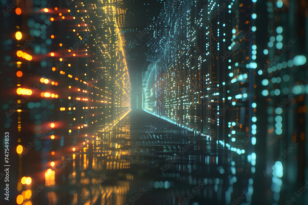 Poster network symphony: blue orange bokeh harmony with interconnected lines and nodes
