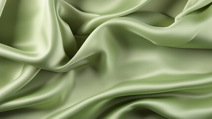 Olive wavy satin texture. Beautiful emerald olive soft silk fabric. Smooth elegant olive silk or satin texture can use as background. - 747551427