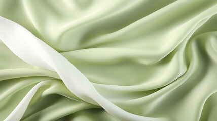 Olive wavy satin texture. Beautiful emerald olive soft silk fabric. Smooth elegant olive silk or satin texture can use as background. - 747551432