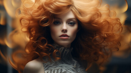 Fashion portrait for a women's magazine. Beautiful young face of a girl with long red hair.