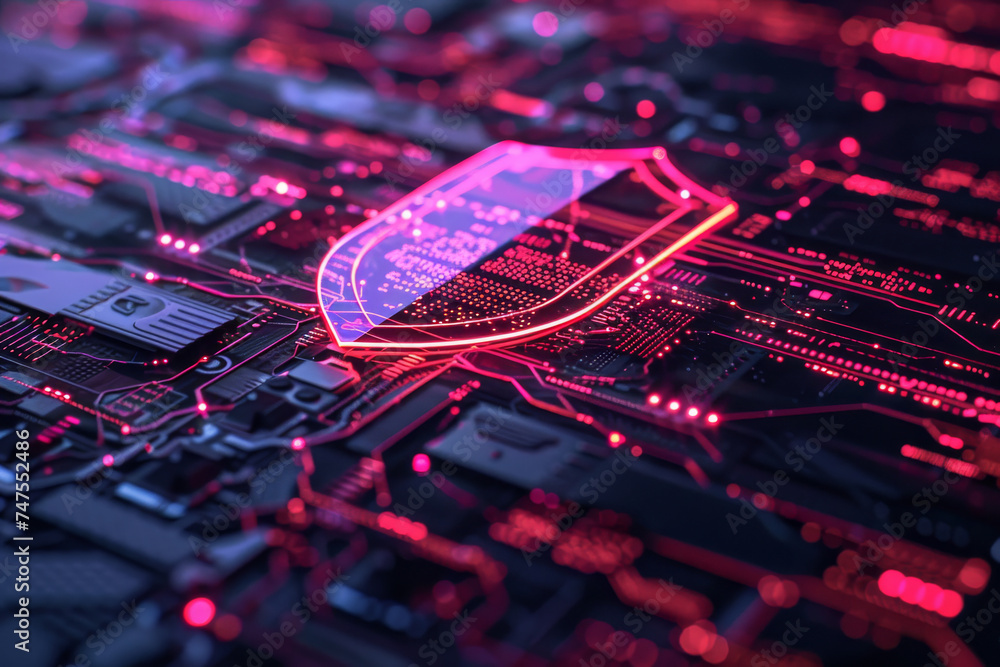 Poster a computer motherboard with a shield on top of it