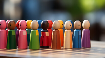 Wooden people figures divided into groups