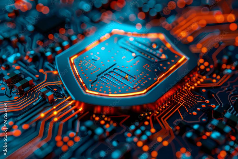 Poster a computer chip with a shield on top of it