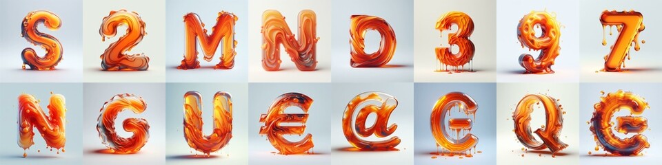 Fototapeta premium Orange glass 3D Lettering Typeface. AI generated illustration