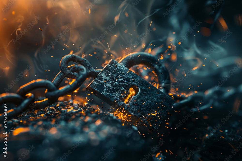 Poster a close up of a padlock with chains around it