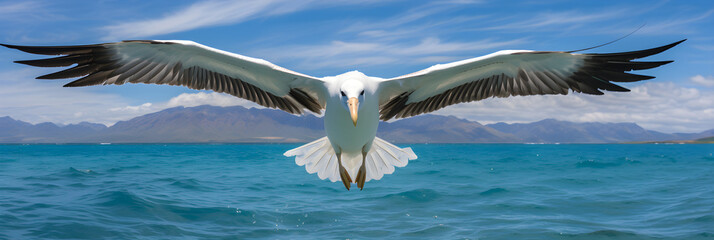 Graceful Flight: Capturing the Majestic Albatross as It Soars Over The Ocean Blue - Powered by Adobe