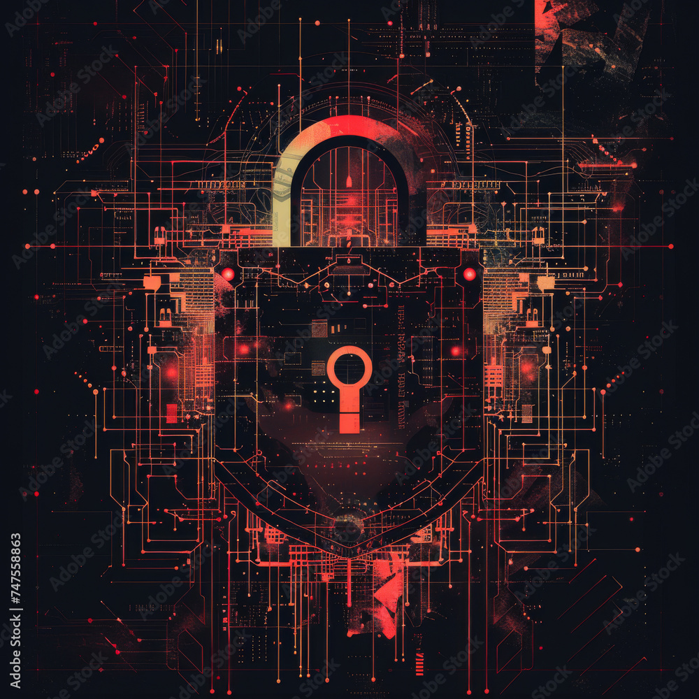 Poster a digital drawing of a padlock with a key in the middle