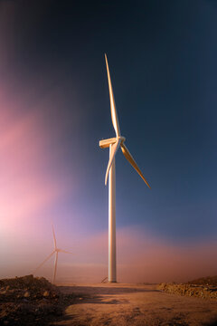 wind turbine at sunset