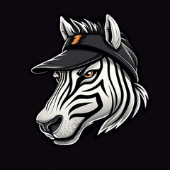 A mascot logo of a zebra head wearing cap for a s club or team animal mascot logotype сreated with Generative Ai