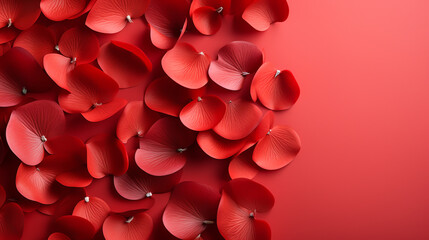 Colorful abstract background with red rose petals and red background.