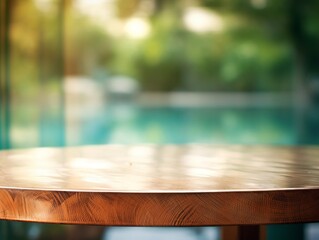 Empty wooden table and blurred bokeh background For product display montage