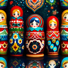 world of fantasy and magic with a set of matryoshka dolls that come to life with vibrant colors. generated by ai