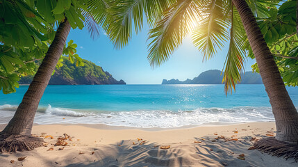 Beautiful tropical beach and sea with coconut palm tree - Holiday Vacation concept. 