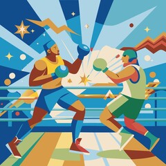 boxing on the background of bright abstract shapes