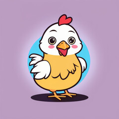 Colorful illustration of a cute chicken isolated on a solid color background.