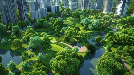 A concept of green spaces and parks within urban settings