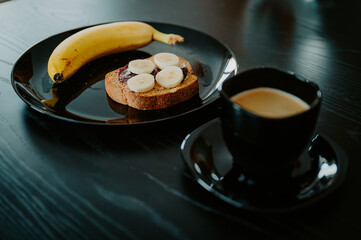 Fresh banana and bread combination for a healthy start.