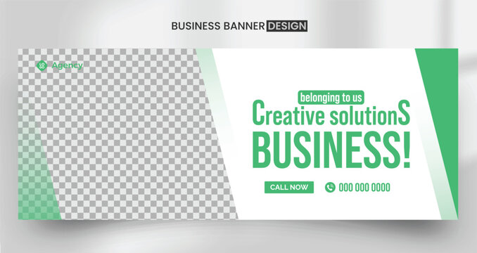 Professional corporate business digital marketing agency facebook cover banner template with photo place modern layout with clean white background and abstract shapes and text vector design