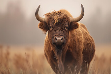 bull with horns in the field