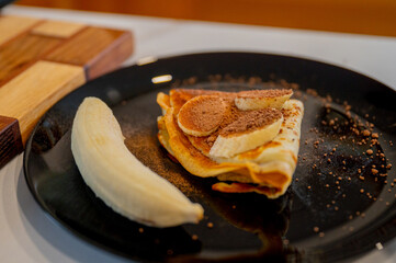Banana on a pancake, a sweet nutritious snack or breakfast