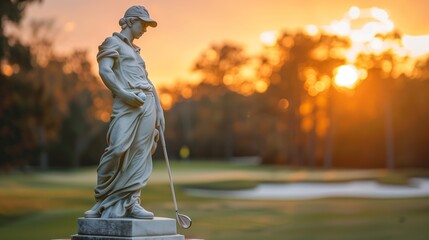 marble statue of a golfer - obrazy, fototapety, plakaty