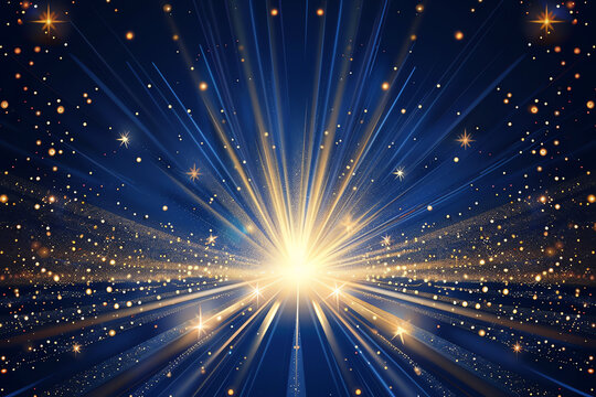golden ray of light on blue background, AI generated