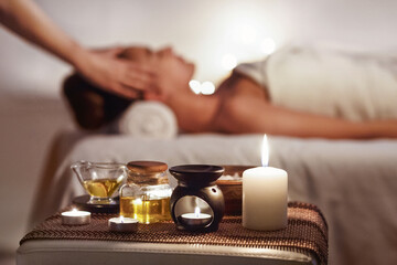 Fototapeta na wymiar Aroma Spa. Girl Enjoying Massage In Luxury Spa