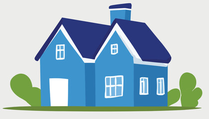 Vector drawing of flat style blue house on white background