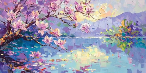 a painting of magnolia trees and flowers Generative AI - obrazy, fototapety, plakaty