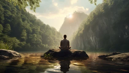 Foto op Canvas Man meditating in beautiful natural landscape © viktorbond