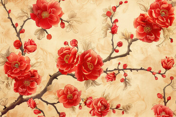 Roses Chinoiserie Seamless Cloth and Fabric Pattern. 