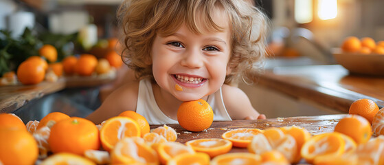 child with oranges
