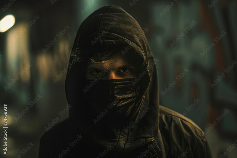 Poster digital crime by an anonymous hacker, concept.