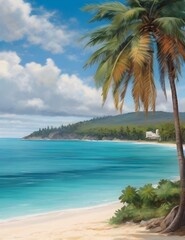Beautiful beach with palms and turquoise sea in Jamaica island Generative Ai