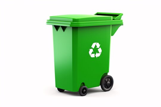 a green recycle bin with a recycle symbol on it