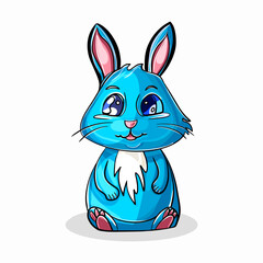 Vector color illustration of hand drawn blue Easter bunny isolated