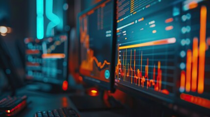 Data analysis digital engineer data code programmer sourcing data code computer script working with monitor screen and digital display screen futuristic strategy business global