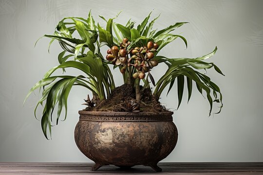 Exotic tree plants with rusty pots on white background. Growing succulents for home garden, 3d render illustration