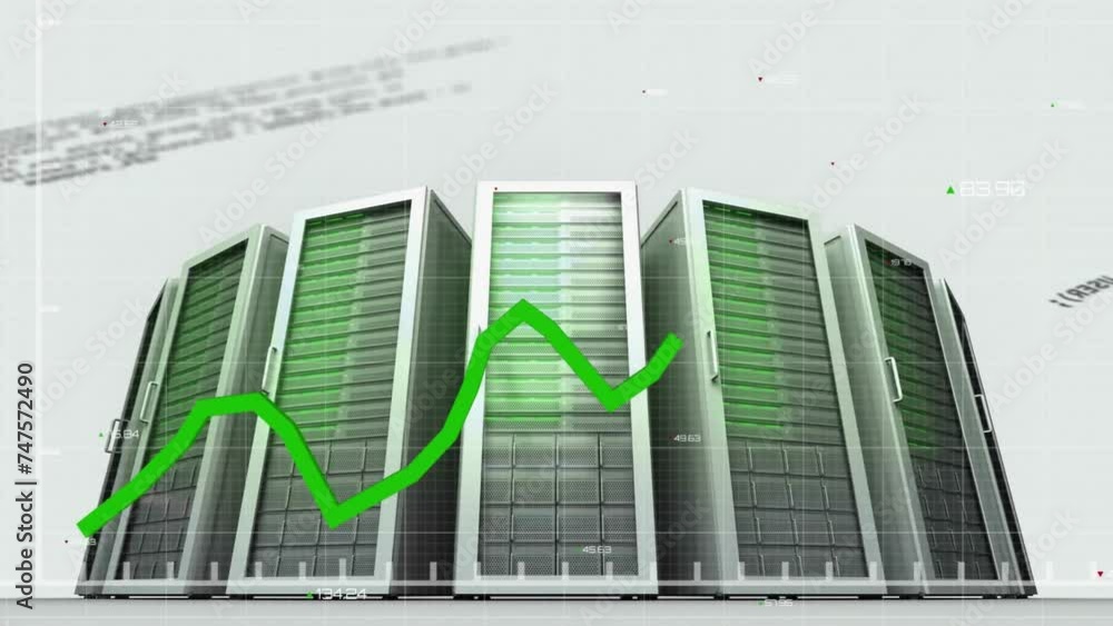 Poster animation of diagrams and data processing over server room