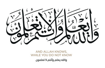 Verse from the Quran Translation AND ALLAH KNOWS, WHILE YOU DO NOT KNOW - والله يعلم وأنتم لا تعلمون