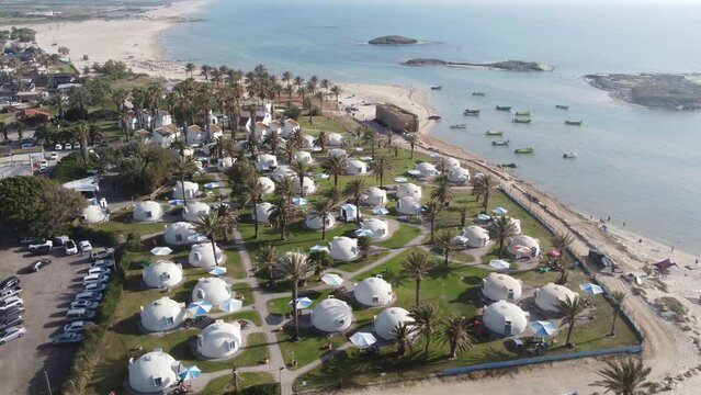 Aerial footage of the beautiful coastline of Tel Dor