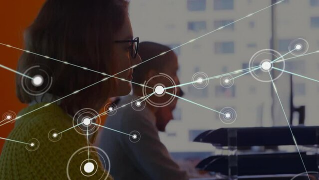 Animation of network of connections over diverse colleagues at meeting