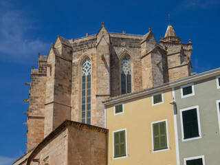 Fototapeta premium The apse of Ciutadella de Menorca Cathedral behind the houses