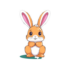 Colorful illustration of a cute Easter bunny isolated on a transparent background. Animal nature icon concept in premium vector style.