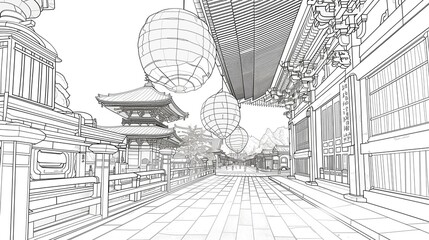 Asakusa Linescape: The Essence of Edo - obrazy, fototapety, plakaty