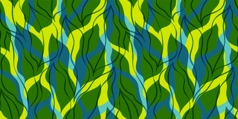 Tropical leaves seamless vector pattern. Watercolor colorful leaf background, textured jungle print