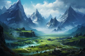 Wall murals K2 a landscape of mountains and a river