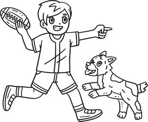 American Football Boy Playing with a Dog Isolated 